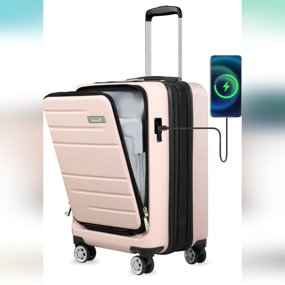 Luggex Carry On with Laptop Compartment, Pink